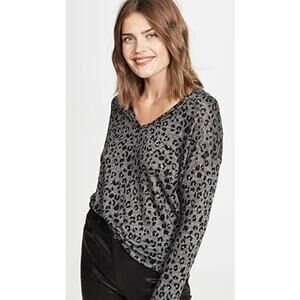 Rails Linen Blend Animal Print Top Sz XS Gray Black Long Sleeves Pullover Artsy